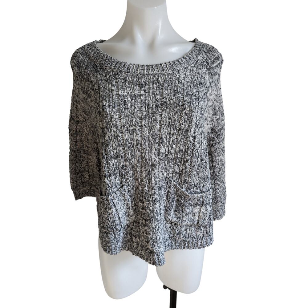 Moth Anthropologie Small Pocket Pullover Sweater Gray White Marled 3/4 Sleeves